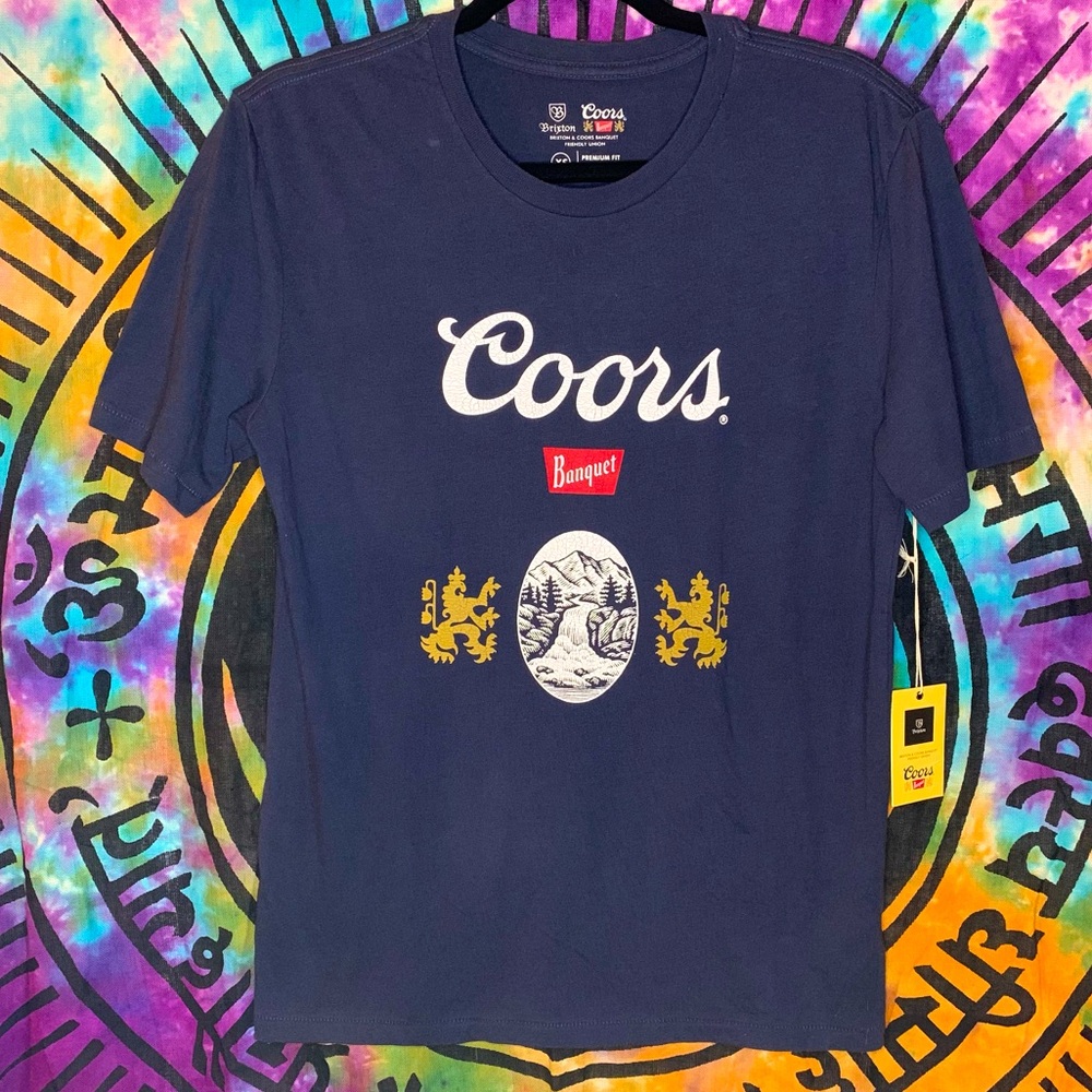 Brixton x Coors Banquet Exclusive T-shirt NWT Size XS Women’s Navy Blue/White